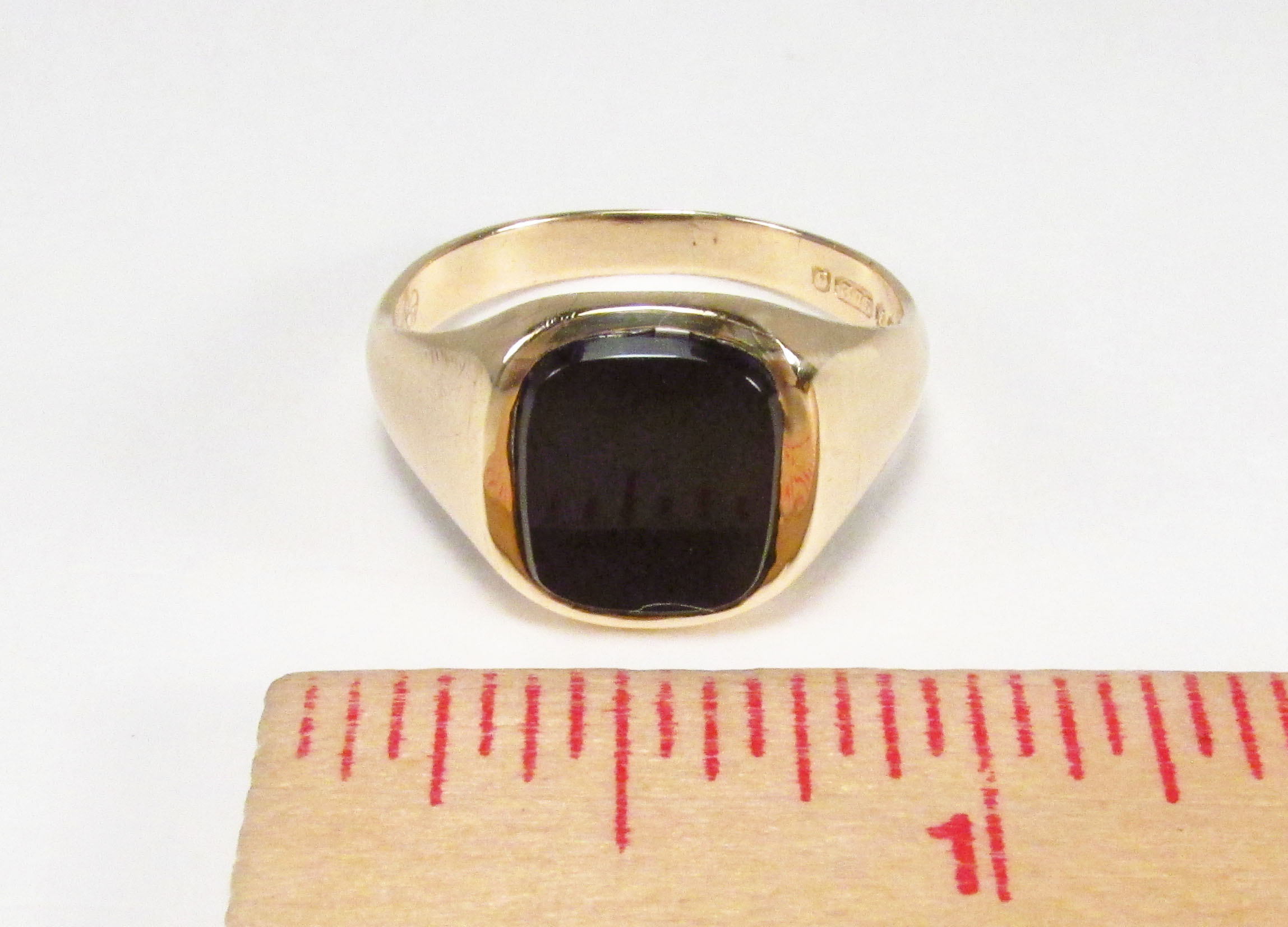 Vintage 1961 Fred Manshaw England 9K Gold Black Onyx Men's Signet Ring