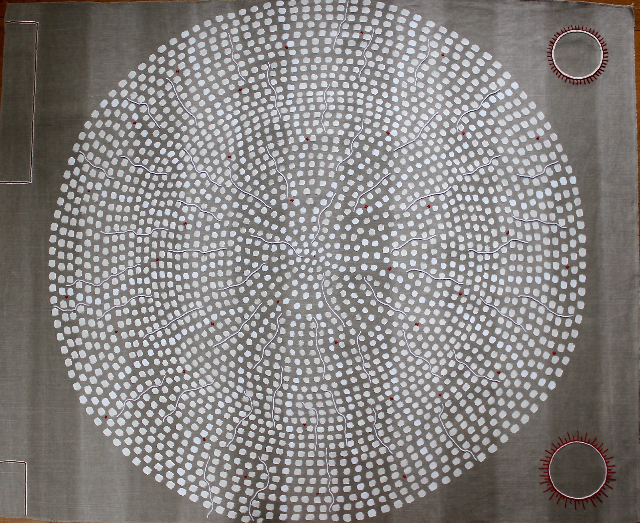 Hand embroidery, acrylic on linen/cotton 1m x 1.40m
