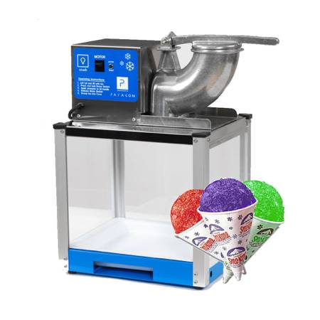 Machine Comes with 50 4oz Styrofoam cups and 2 bottles (32oz each) of Syrup, Grape and Straberry